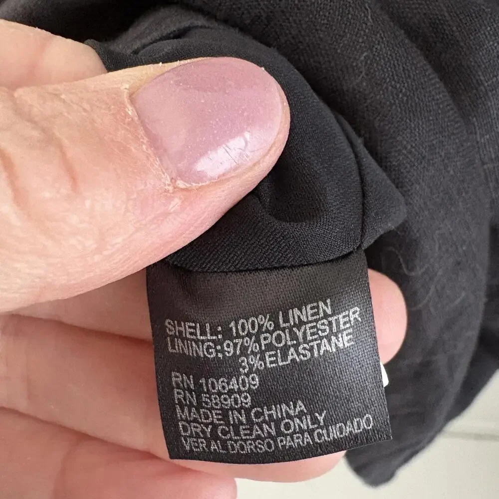 Cremieux | Women’s 100% Linen Short Sleeve Black Midi Dress Gold Grommets Size L - Picture 9 of 9